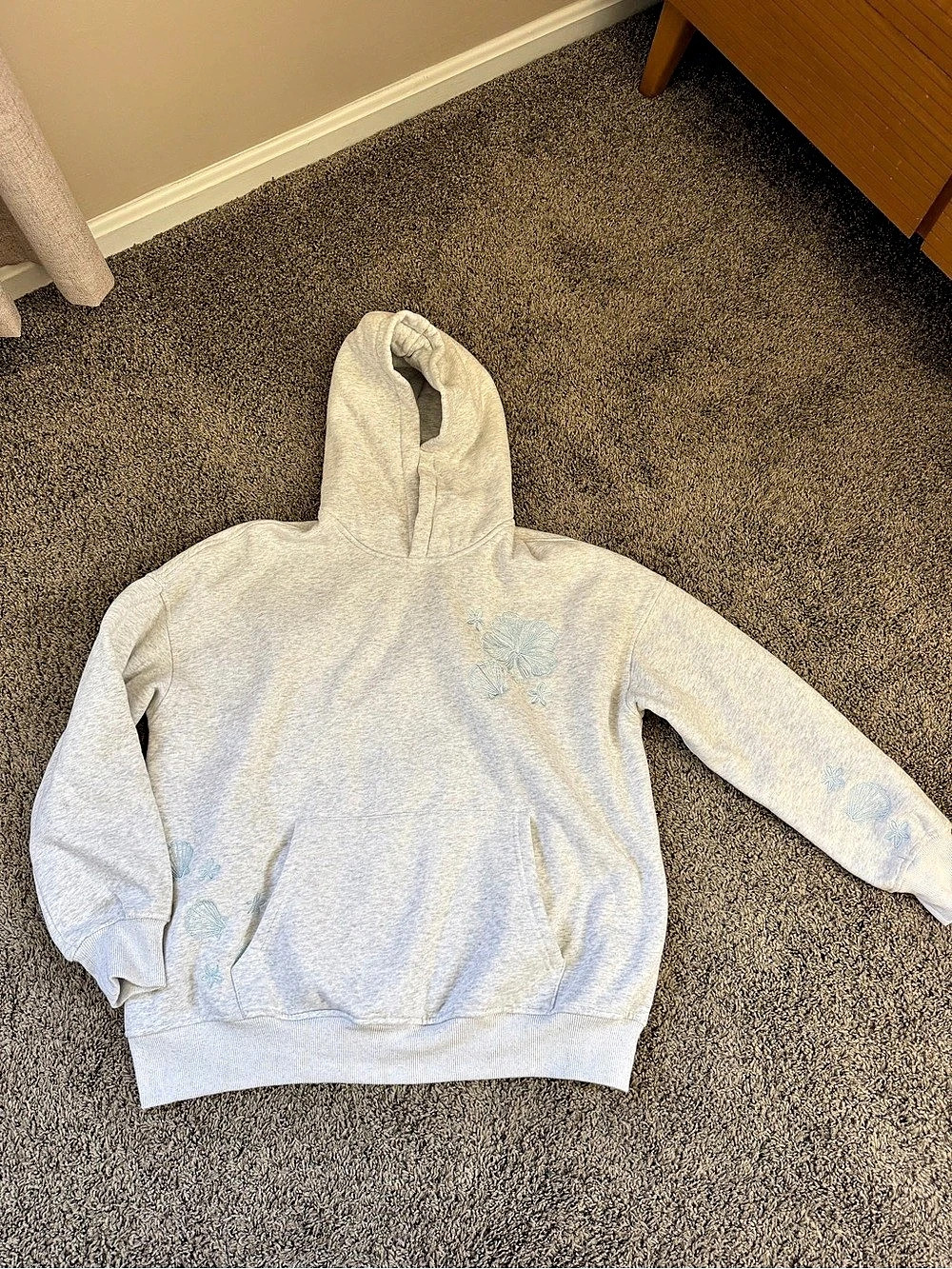 Sunkissed Coconut Embroidered Pullover Hoodie in Gray Small Like New